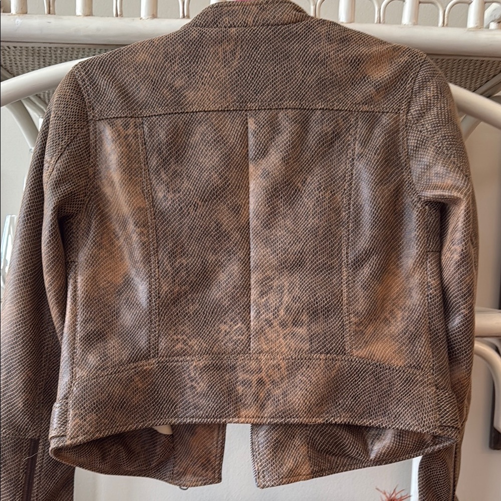 Free People NWT Brown Leather Pretty In Python Jacket - Picture 6 of 6